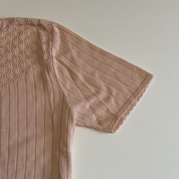 Vtg 2 Pc Sweater Pant Suit Set Peach Short Slv Shirt Top Outfit Dress USA Large - Picture 5 of 13